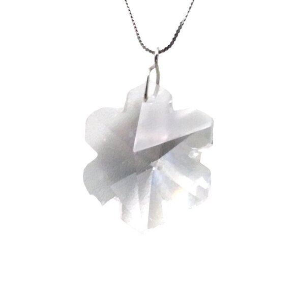 Vintage Crystal Snowflake Pendant Necklace, 925 Sterling Silver Chain - Picture 1 of 5
